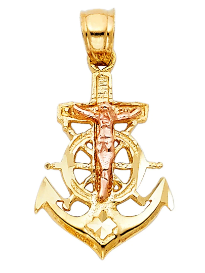 Gold Mariner Anchor Crucifix Pendant Model-1205 - Charlie & Co. Jewelry