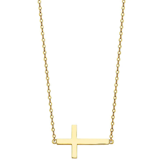 14K Gold Side Way Cross Necklace Model-NK0203 - Charlie & Co. Jewelry