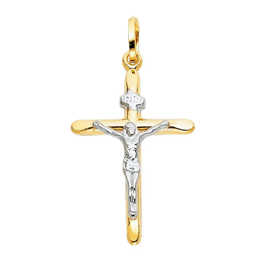 Gold Half Tube Crucifix Cross Pendant Model-0008 - Charlie & Co. Jewelry