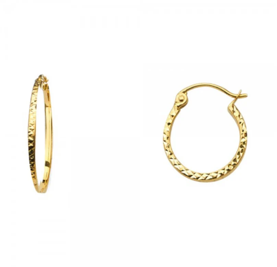 Gold Huggie Hoop Earrings Diamond Cut 15MM Wide Model-559 - Charlie & Co. Jewelry