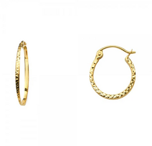 Gold Huggie Hoop Earrings Diamond Cut 15MM Wide Model-559 - Charlie & Co. Jewelry