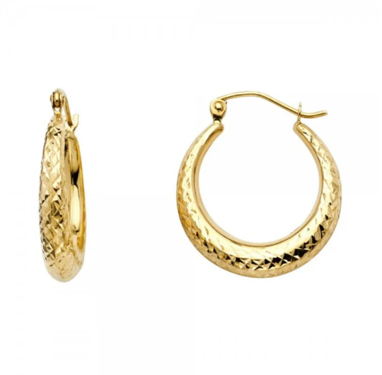 Gold Huggie Hoop Earrings 15MM Wide Model-12 - Charlie & Co. Jewelry
