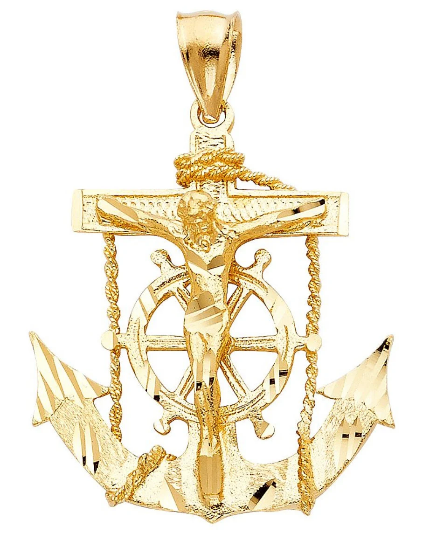 Gold Mariner Crucifix Anchor Pendant Model-1223 - Charlie & Co. Jewelry
