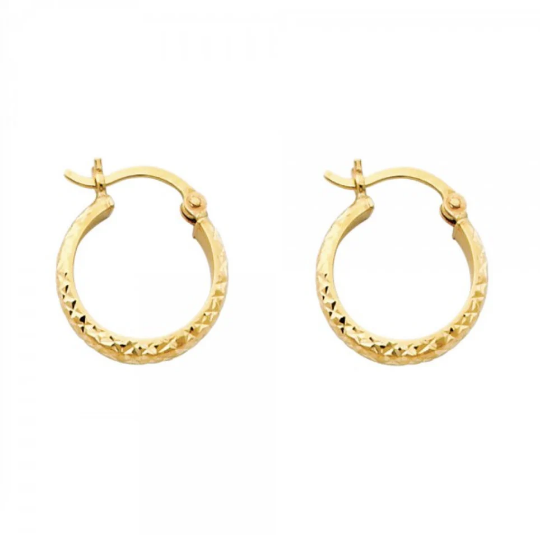 Gold Huggie Hoop Earrings Diamond Cut 15MM Wide Model-0074 - Charlie & Co. Jewelry
