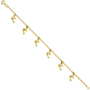 14K Gold Hanging Dolphins Bracelet Model-AB0277 - Charlie & Co. Jewelry