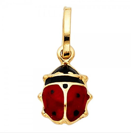 Gold Tiny Lady Bug Enamel Pendant Model-505 - Charlie & Co. Jewelry