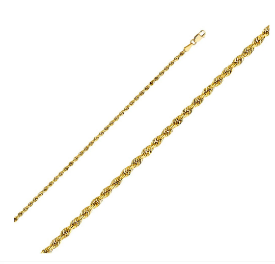 Gold Diamond Cut 2.5mm Solid Rope Chain Model-0388 - Charlie & Co. Jewelry