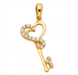 Gold CZ Key Heart Pendant Model-755 - Charlie & Co. Jewelry