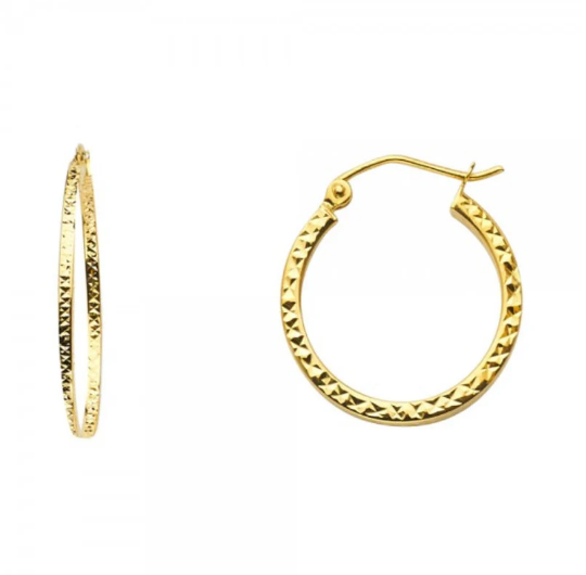 Gold Huggie Hoop Earrings Diamond Cut 19MM Wide Model-940 - Charlie & Co. Jewelry