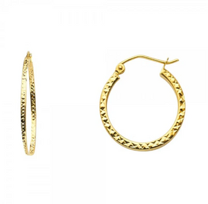 Gold Huggie Hoop Earrings Diamond Cut 19MM Wide Model-940 - Charlie & Co. Jewelry