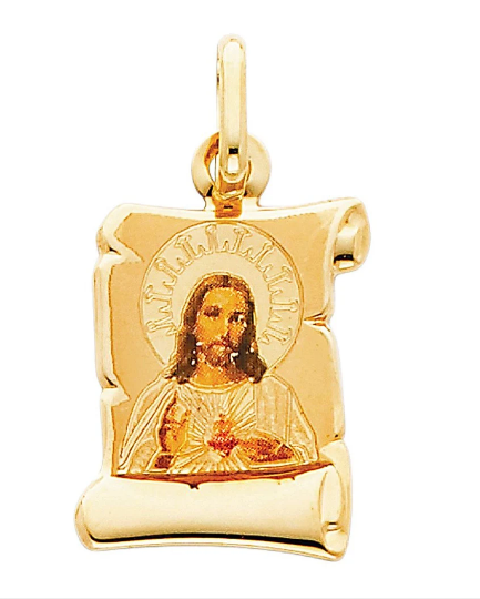 Gold Jesus Heart Enamel Plate Pendant Model-177 - Charlie & Co. Jewelry