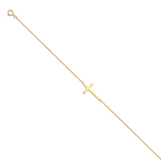 14K Gold Side Way Cross Bracelet Model-AB0316 - Charlie & Co. Jewelry