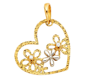 Gold CZ Flower Heart Pendant Model-753 - Charlie & Co. Jewelry