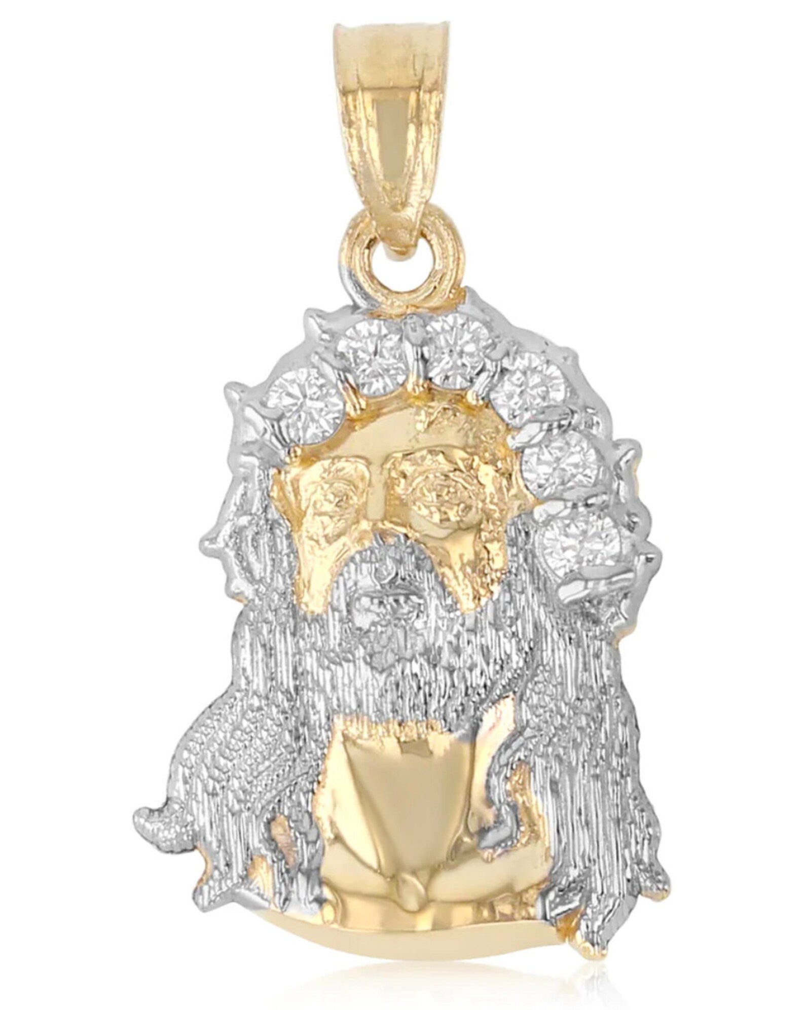 Gold CZ Jesus Christ Head Pendant Model-1184 - Charlie & Co. Jewelry